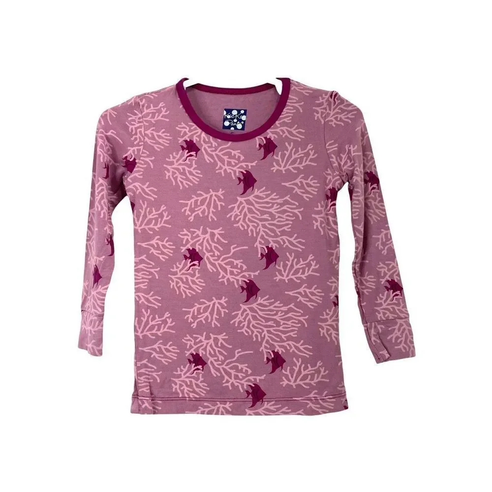 KicKee Pants bamboo‎ pajama set top and bottom Size 2T coral fish print